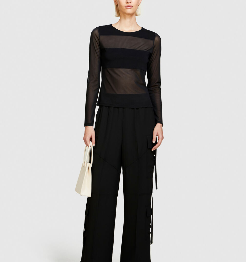T-shirt with tulle sleeves - women's long sleeve t-shirts - Black | Sisley image number 1